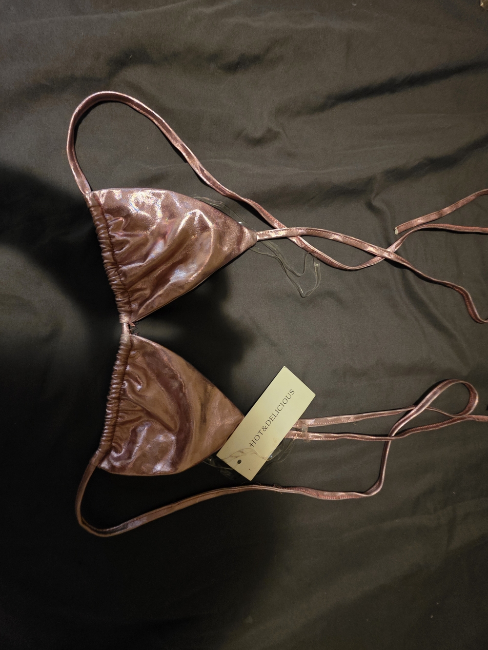 Hot&delicious Pink Iridescent Triangle Bikini Top
